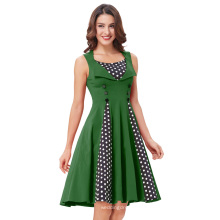 Belle Poque Femmes Polka Dot Retro Vintage Style Vert Cocktail Party Swing Dress BP000282-3